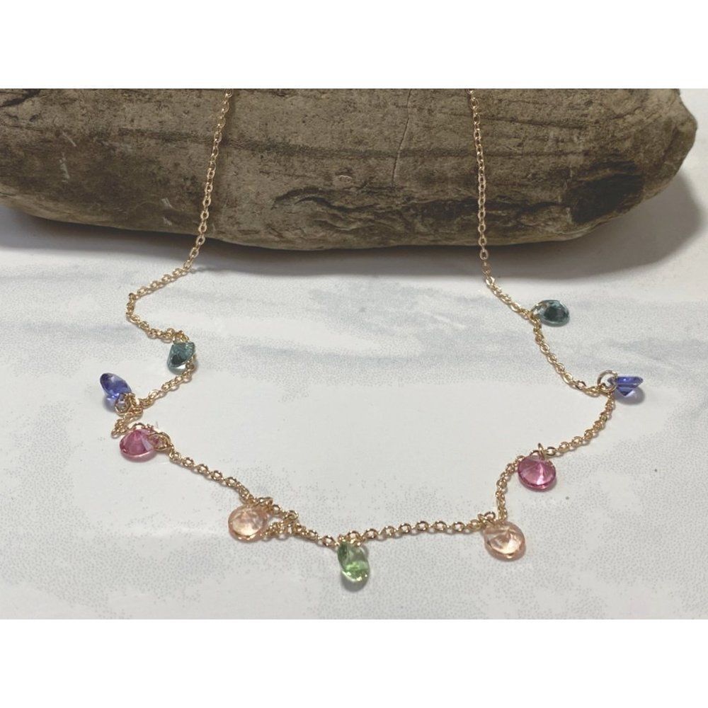 Crystal Drop  Station Necklace Multicolor Adjustable 15"-18" Feminine NEW